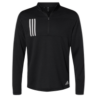 Adidas Men's 3-Stripes Double-Knit Quarter-Zip Pullover, Black / Grey Two, Front view