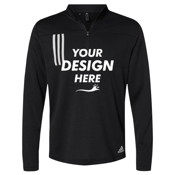 Adidas Men's 3-Stripes Double-Knit Quarter-Zip Pullover, Black / Grey Two, Front view, Mockup