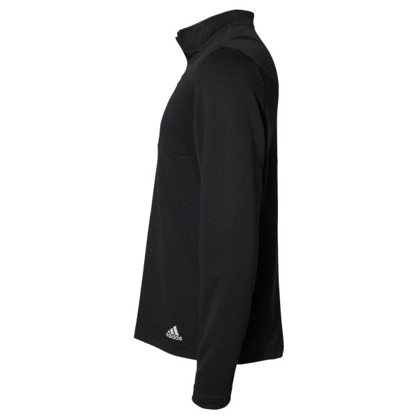 Adidas Men's 3-Stripes Double-Knit Quarter-Zip Pullover, Black / Grey Two, Left Sleeve view