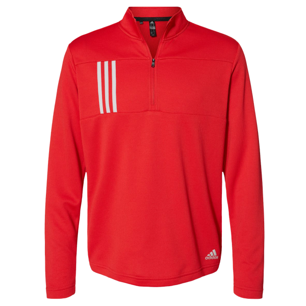 Adidas Men's 3-Stripes Double-Knit Quarter-Zip Pullover, Team Collegiate Red / Grey Two, Front view