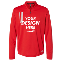 Adidas Men's 3-Stripes Double-Knit Quarter-Zip Pullover, Team Collegiate Red / Grey Two, Front view, Mockup