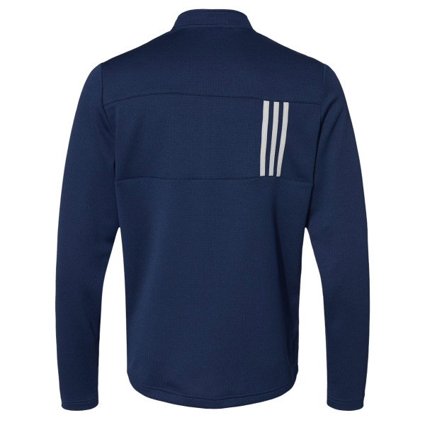 Adidas Men's 3-Stripes Double-Knit Quarter-Zip Pullover, Team Navy Blue / Grey Two, Back view
