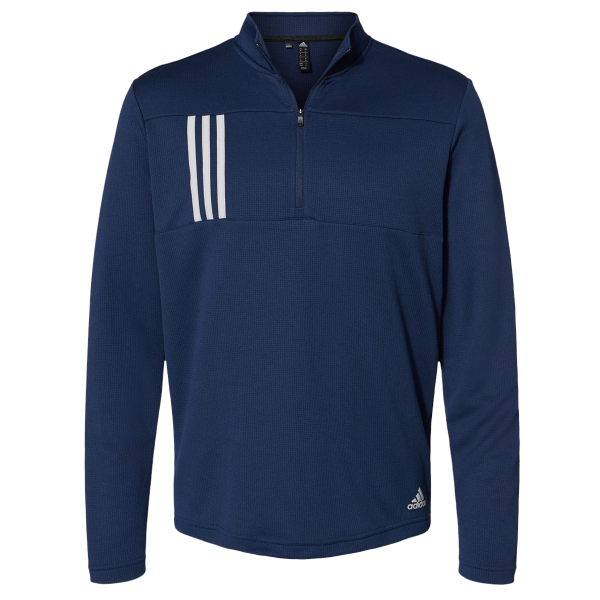 Adidas Men's 3-Stripes Double-Knit Quarter-Zip Pullover, Team Navy Blue / Grey Two, Front view