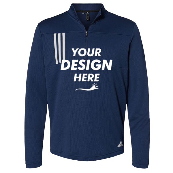 Adidas Men's 3-Stripes Double-Knit Quarter-Zip Pullover, Team Navy Blue / Grey Two, Front view, Mockup