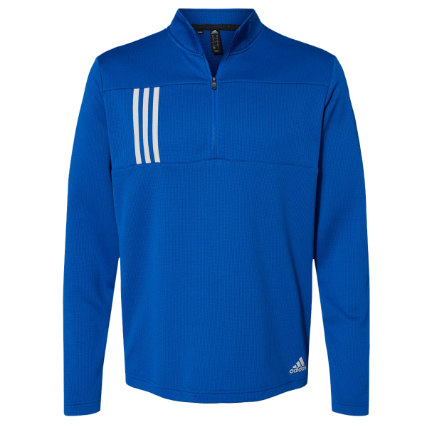 Adidas Men's 3-Stripes Double-Knit Quarter-Zip Pullover, Team Royal / Grey Two, Front view