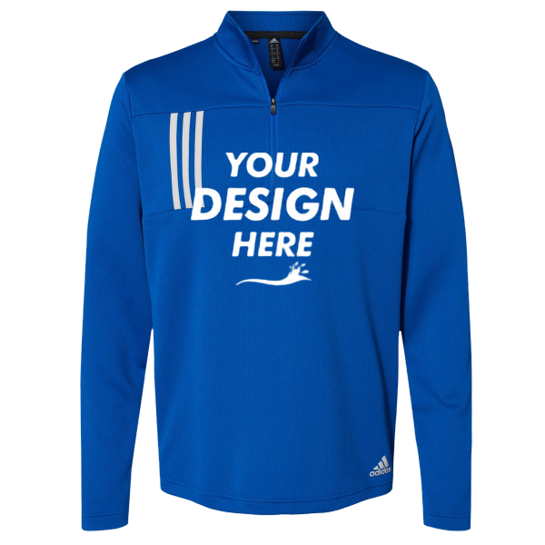 Adidas Men's 3-Stripes Double-Knit Quarter-Zip Pullover, Team Royal / Grey Two, Front view, Mockup