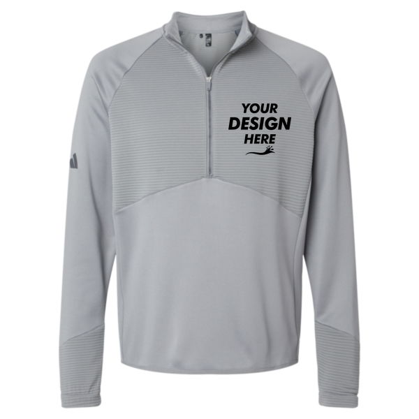 Adidas Men's Performance Quarter-Zip Pullover, Grey Three, Front view, Mockup