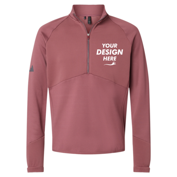Adidas Men's Performance Quarter-Zip Pullover, Quiet Crimson, Front view, Mockup