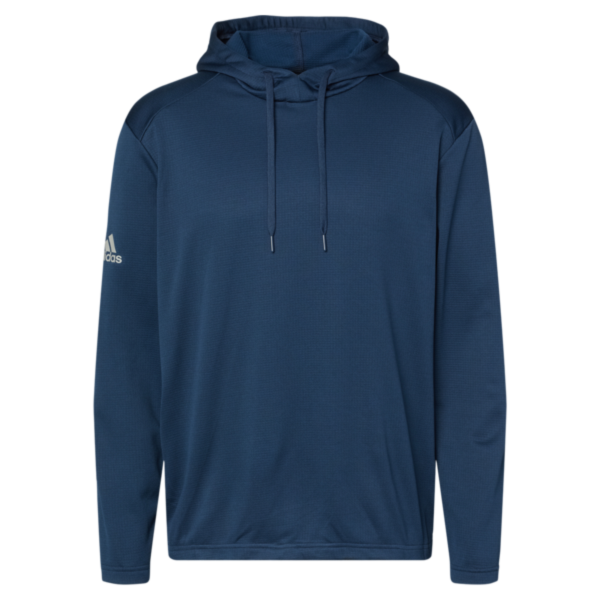 Adidas Men's Textured Mixed Media Midweight Hooded Sweatshirt, Collegiate Navy, Front view