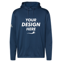 Adidas Men's Textured Mixed Media Midweight Hooded Sweatshirt, Collegiate Navy, Front view, Mockup