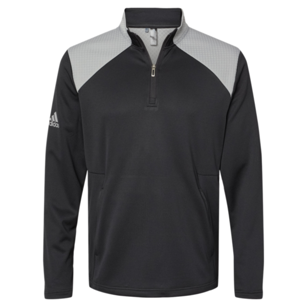 Adidas Men's Textured Mixed Media Quarter-Zip Pullover, Black / Grey Three, Front view