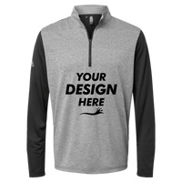 Adidas Men's Ultimate365 Heather Block Print Quarter-Zip Pullover, Black Melange / Black / Grey Three, Front view, Mockup