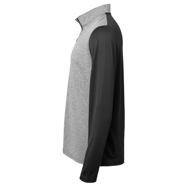 Adidas Men's Ultimate365 Heather Block Print Quarter-Zip Pullover, Black Melange / Black / Grey Three, Left Sleeve view