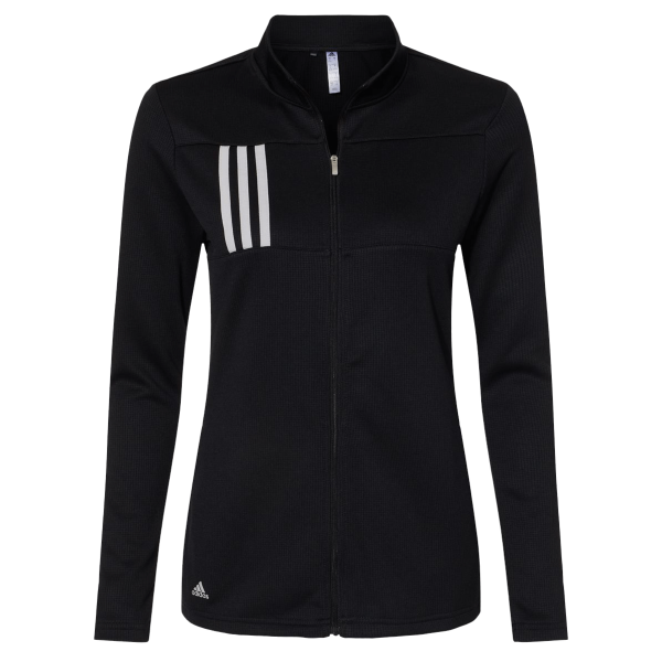 Adidas Women's 3-Stripes Double Knit Full-Zip Jacket, Black / Grey Two, Front view