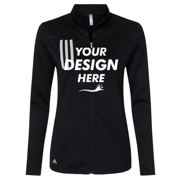 Adidas Women's 3-Stripes Double Knit Full-Zip Jacket, Black / Grey Two, Front view, Mockup