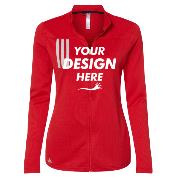 Adidas Women's 3-Stripes Double Knit Full-Zip Jacket, Team Collegiate Red / Grey Two, Front view, Mockup