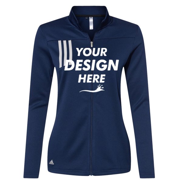 Adidas Women's 3-Stripes Double Knit Full-Zip Jacket, Team Navy Blue / Grey Two, Front view, Mockup