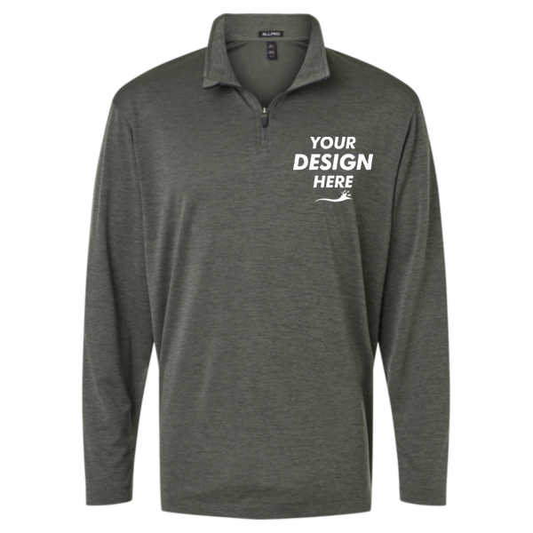 AllPro Men's Pro-Lock Performance Mélange Quarter-Zip Pullover, Charcoal Melange, Front view, Mockup