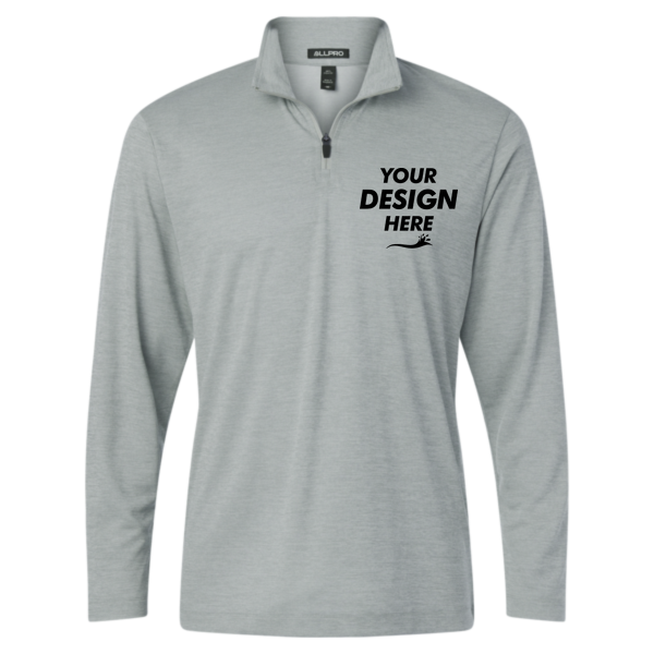 AllPro Men's Pro-Lock Performance Mélange Quarter-Zip Pullover, Silver Melange, Front view, Mockup