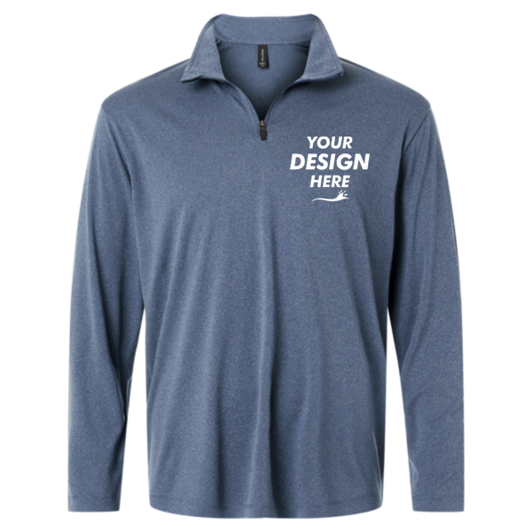 AllPro Men's Pro-Lock Performance Quarter-Zip Pullover, Heather Navy, Front view, Mockup