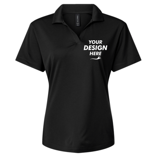 AllPro Women's Pro-Lock Performance Polo, Black, Front view, Mockup