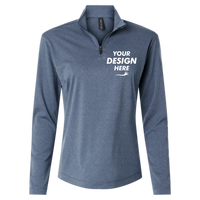 AllPro Women's Pro-Lock Performance Quarter-Zip Pullover, Heather Navy, Front view, Mockup