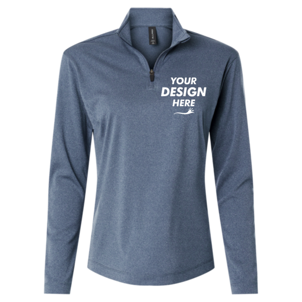 AllPro Women's Pro-Lock Performance Quarter-Zip Pullover, Heather Navy, Front view, Mockup