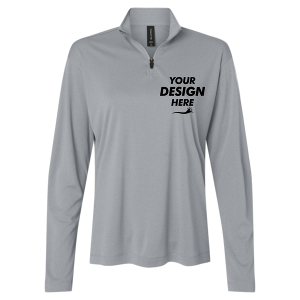 AllPro Women's Pro-Lock Performance Quarter-Zip Pullover, Heather Steel, Front view, Mockup