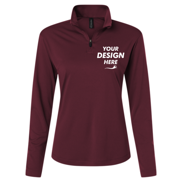 AllPro Women's Pro-Lock Performance Quarter-Zip Pullover, Maroon, Front view, Mockup