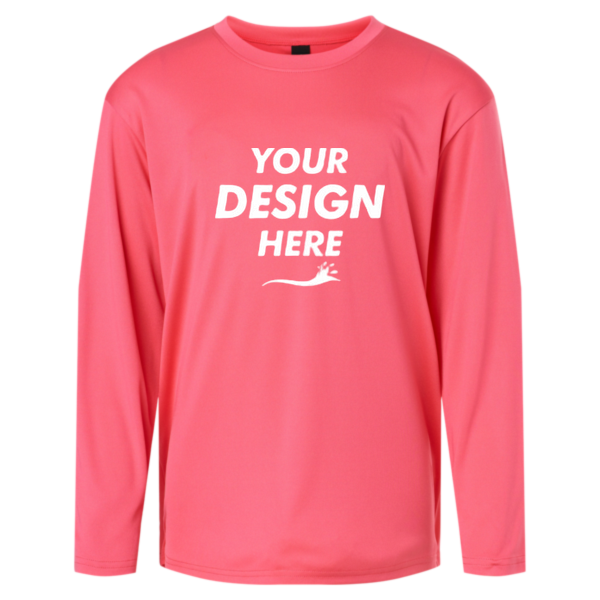 AllPro Youth Pro-Lock Performance Long Sleeve T-Shirt, Bright Pink, Front view, Mockup