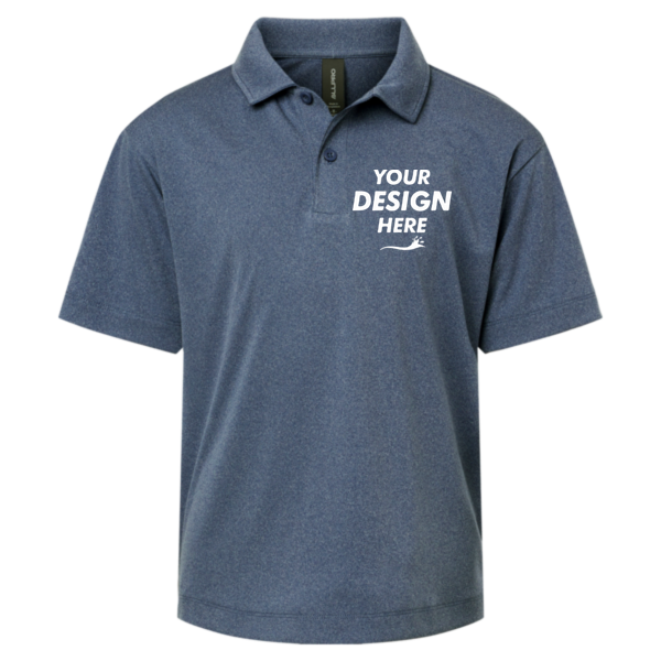 AllPro Youth Pro-Lock Performance Polo, Heather Navy, Front view, Mockup