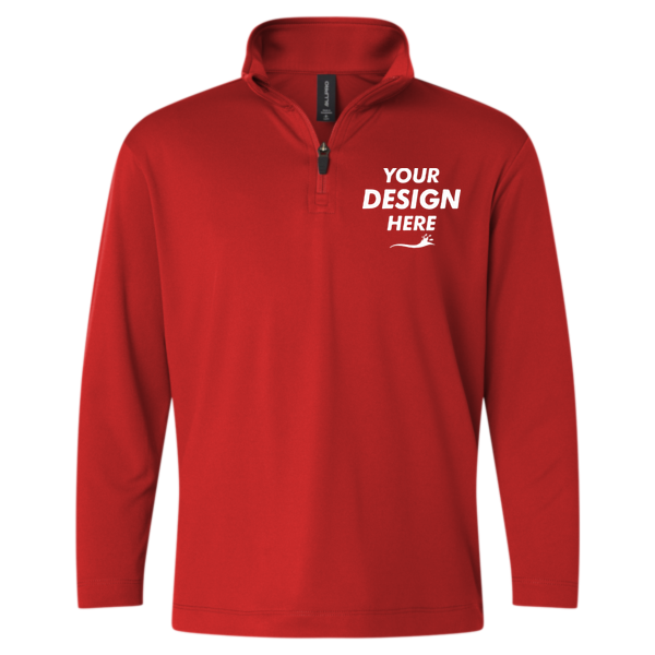 AllPro Youth Pro-Lock Performance Quarter-Zip Pullover, Red, Front view, Mockup