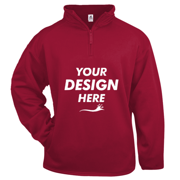 Badger Men's Performance Quarter-Zip Pullover, Red, Front view, Mockup