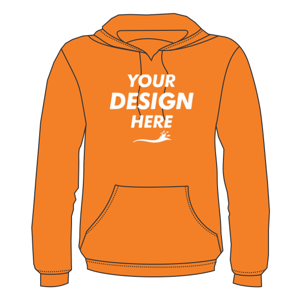 Bayside Unisex USA-Made High Visibility Hooded Sweatshirt, Orange, Front view, Mockup