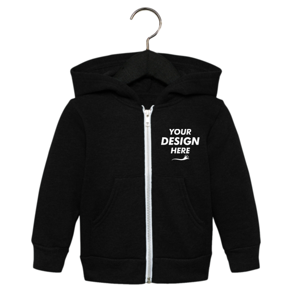 Bella + Canvas Toddler Sponge Fleece Full-Zip Hoodie Sweatshirt, Black, Front view, Mockup