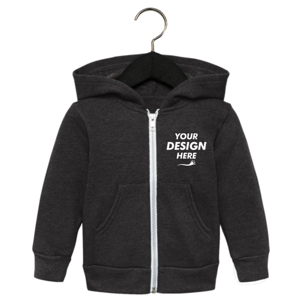 Bella + Canvas Toddler Sponge Fleece Full-Zip Hoodie Sweatshirt, Dark Grey Heather, Front view, Mockup