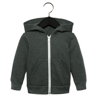 Bella + Canvas Toddler Sponge Fleece Full-Zip Hoodie Sweatshirt, Heather Forest, Front view