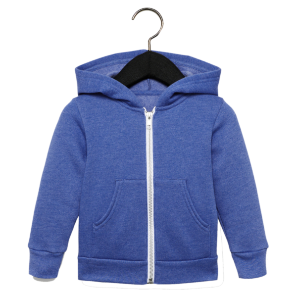Bella + Canvas Toddler Sponge Fleece Full-Zip Hoodie Sweatshirt, Heather True Royal, Front view
