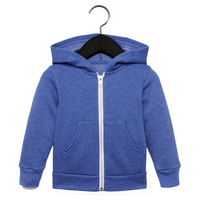 Bella + Canvas Toddler Sponge Fleece Full-Zip Hoodie Sweatshirt, Heather True Royal, Front view