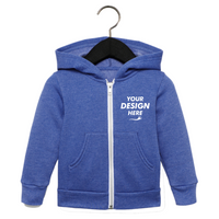 Bella + Canvas Toddler Sponge Fleece Full-Zip Hoodie Sweatshirt, Heather True Royal, Front view, Mockup