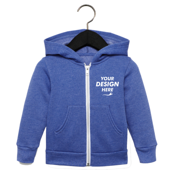 Bella + Canvas Toddler Sponge Fleece Full-Zip Hoodie Sweatshirt, Heather True Royal, Front view, Mockup