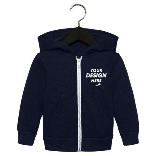 Bella + Canvas Toddler Sponge Fleece Full-Zip Hoodie Sweatshirt, Navy, Front view, Mockup