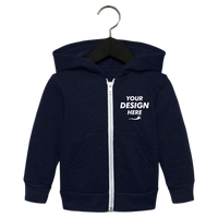 Bella + Canvas Toddler Sponge Fleece Full-Zip Hoodie Sweatshirt, Navy, Front view, Mockup
