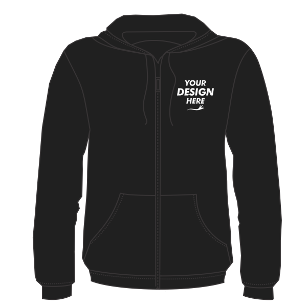 Bella + Canvas Unisex Sponge Fleece DTM Full-Zip Hoodie Sweatshirt, Black, Front view, Mockup