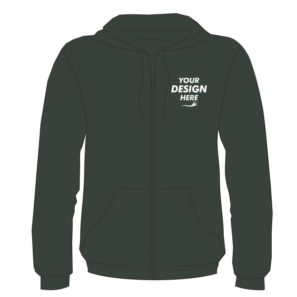 Bella + Canvas Unisex Sponge Fleece DTM Full-Zip Hoodie Sweatshirt, Heather Forest, Front view, Mockup