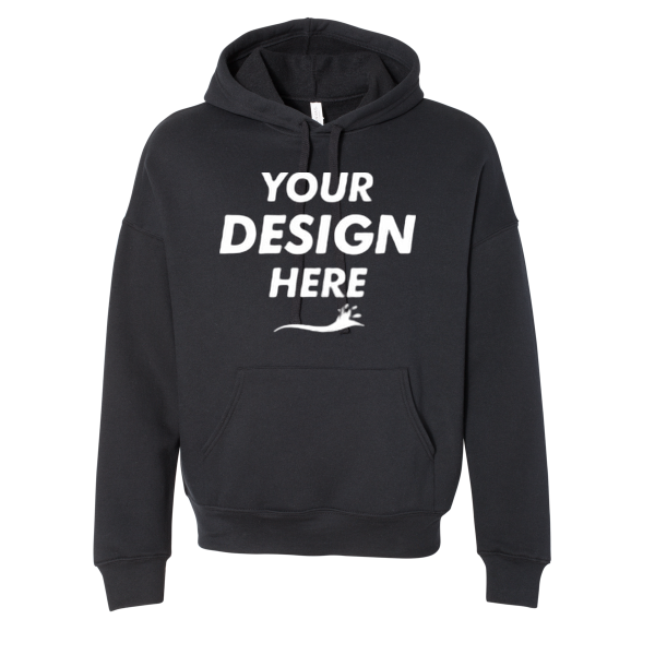 Bella + Canvas Unisex Sponge Fleece Drop Shoulder Hoodie Sweatshirt, Black, Front view, Mockup