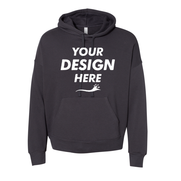 Bella + Canvas Unisex Sponge Fleece Drop Shoulder Hoodie Sweatshirt, Dark Grey, Front view, Mockup