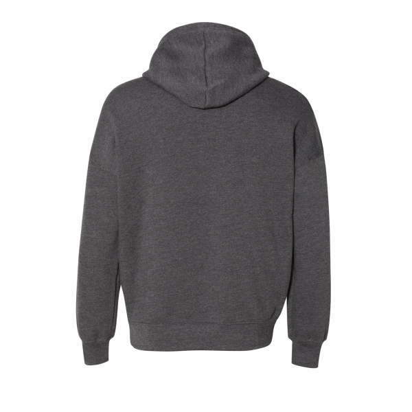 Bella + Canvas Unisex Sponge Fleece Drop Shoulder Hoodie Sweatshirt, Dark Grey Heather, Back view