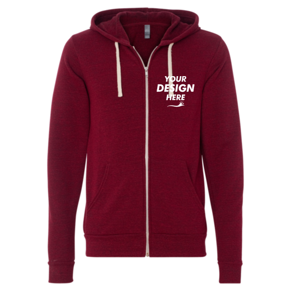 Bella + Canvas Unisex Triblend Sponge Fleece Full-Zip Hoodie Sweatshirt, Cardinal Triblend, Front view, Mockup