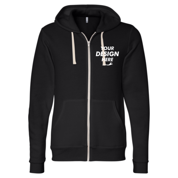 Bella + Canvas Unisex Triblend Sponge Fleece Full-Zip Hoodie Sweatshirt, Solid Black Triblend, Front view, Mockup